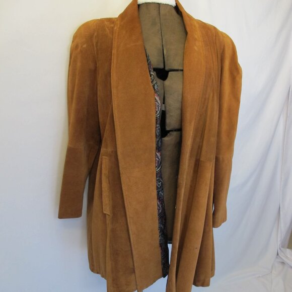Sally’s Leather and Suede Shop brown suede jacket with paisley lining L/XL - Picture 1 of 8